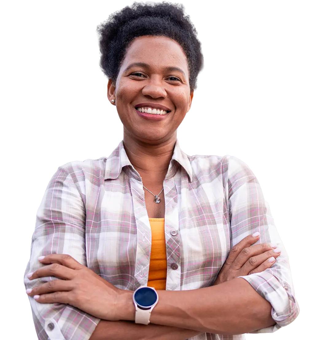 Trucker wearing a smartwatch with her arms crossed