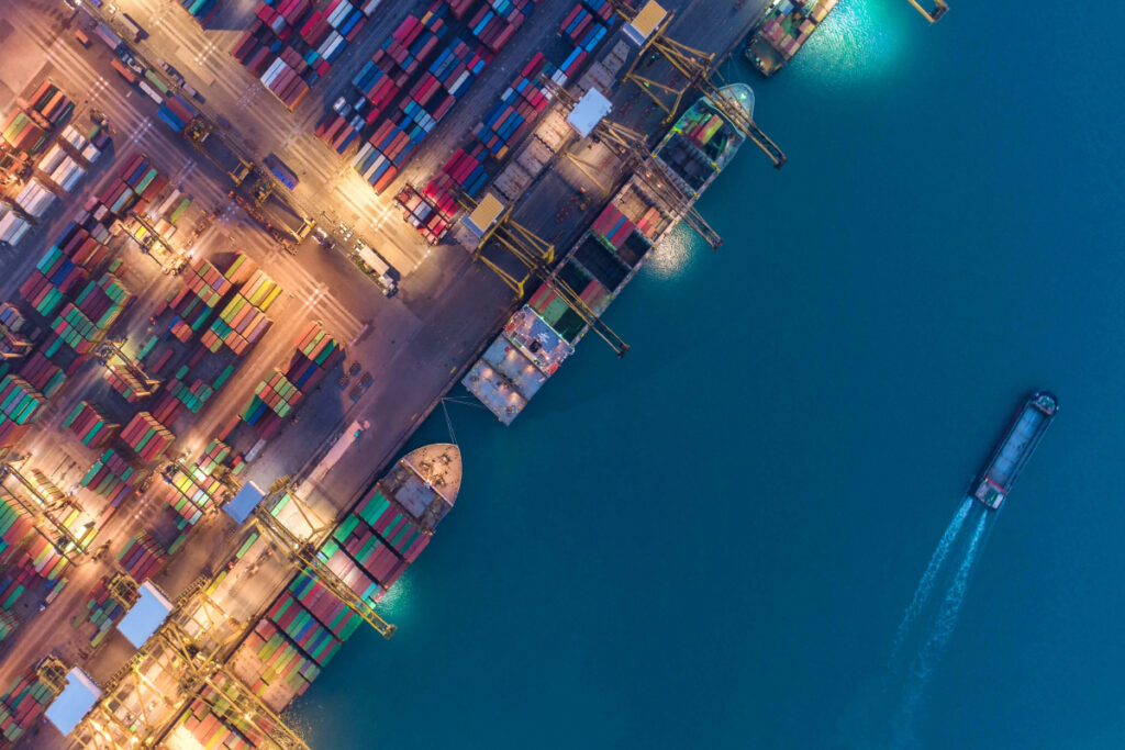 Shipping yard and barges viewed from above