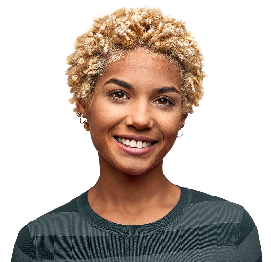 Woman in striped t-shirt smiling