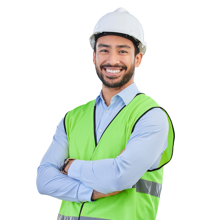 Mann mit Schutzhelm und Warnweste