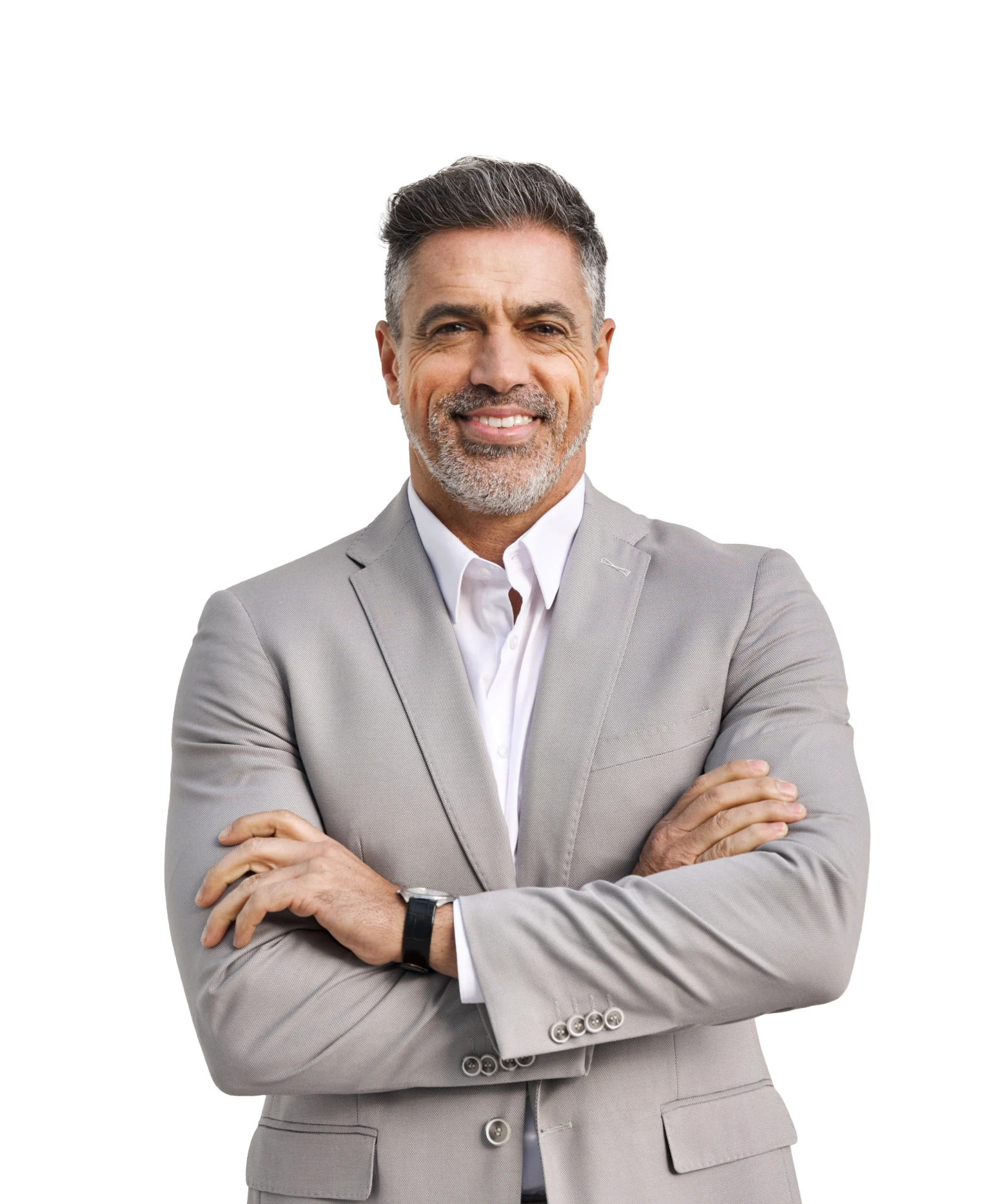 A man with his arms crossed, smiling, looking directly at the camera