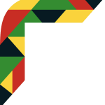 Decorative, stylized graphic comprising colorful geometric shapes