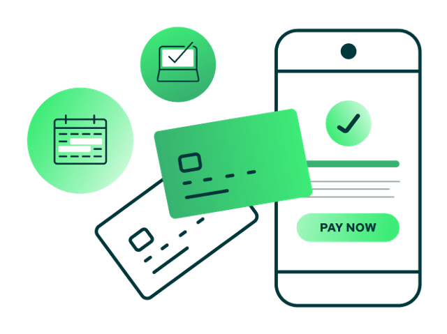 Cell phone payment reminder illustration with credit cards