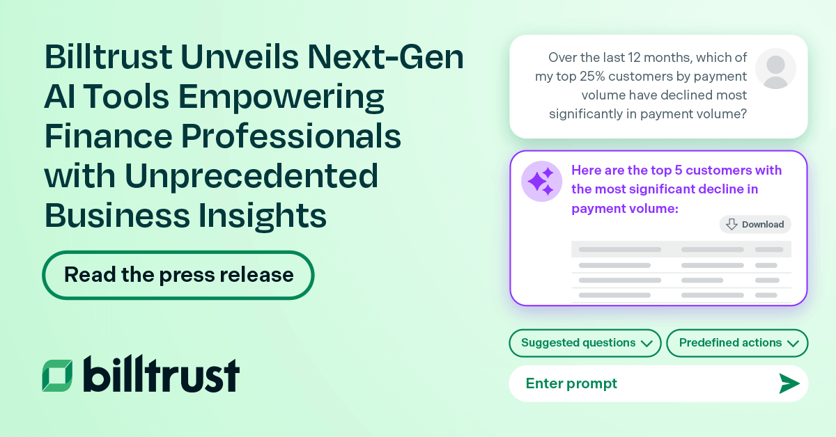A thumbnail for the press release about Billtrust unveiling next-gen AI tools for financial professionals