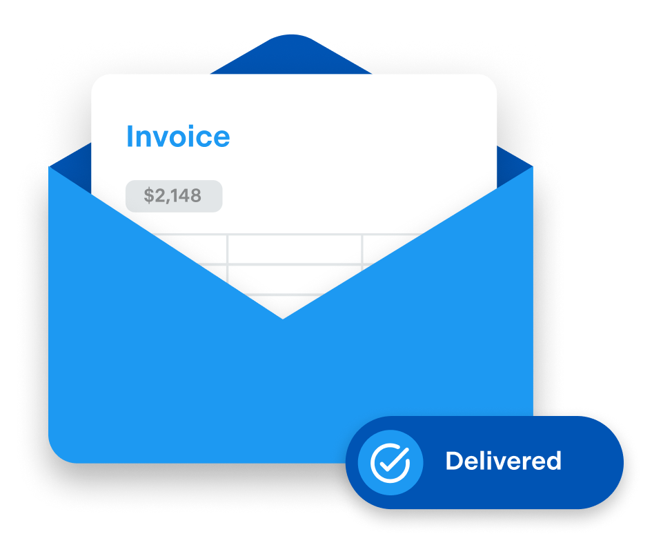 Graphic depicting invoice in envelope delivered