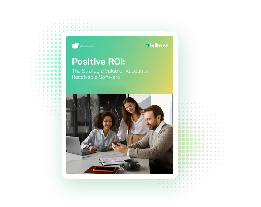 The cover of a document titled Positive ROI with 3 co-workers around a conference table