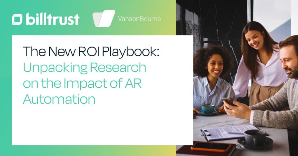 A title card for The New ROI Playbook Webinar with 3 co-worker at a table