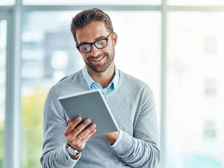 smart professional man using tablet