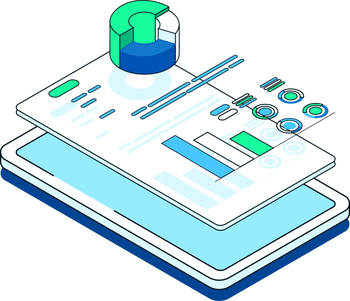 dashboard metrics floating off of a tablet