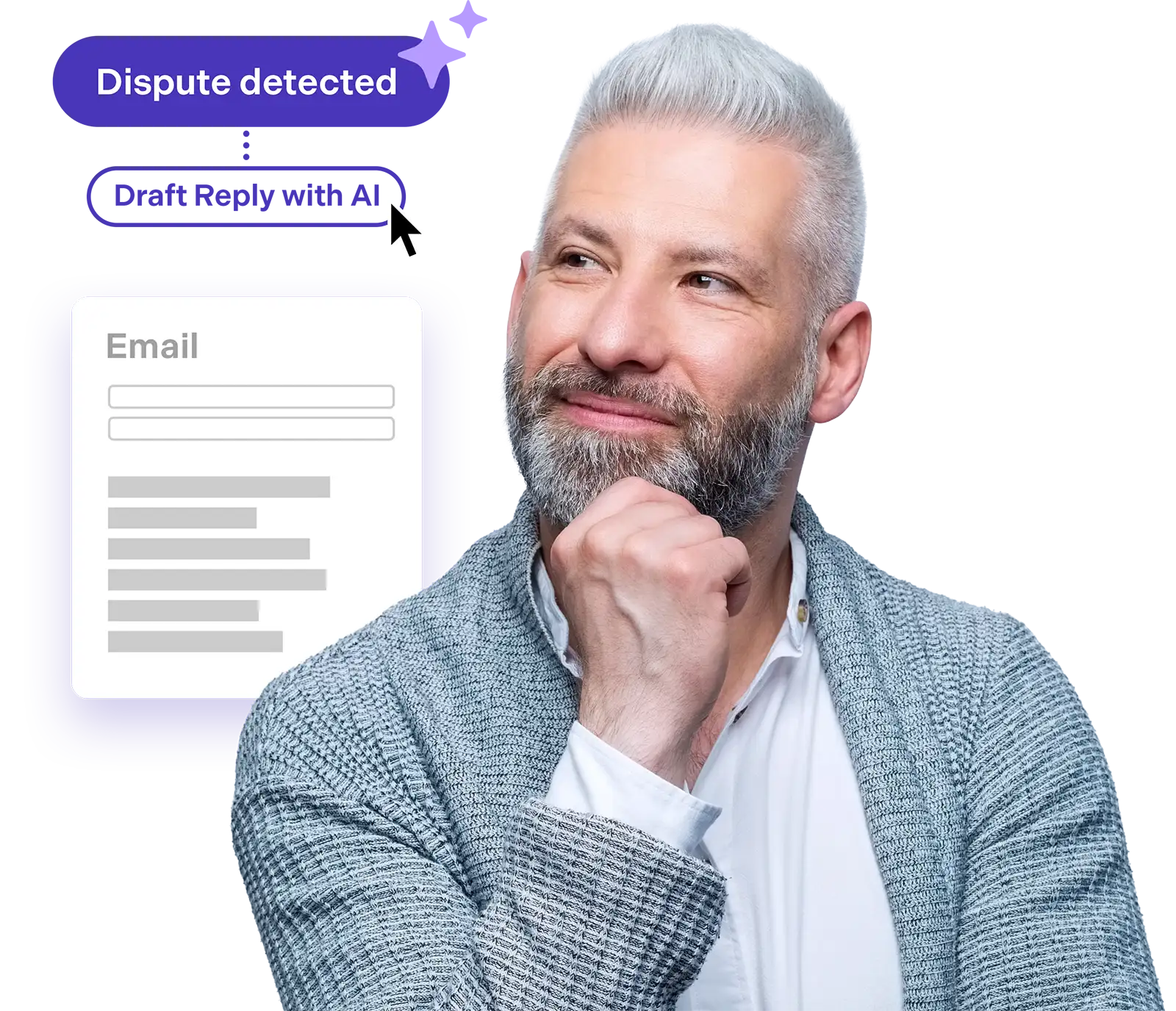 Man looking at email with AI features