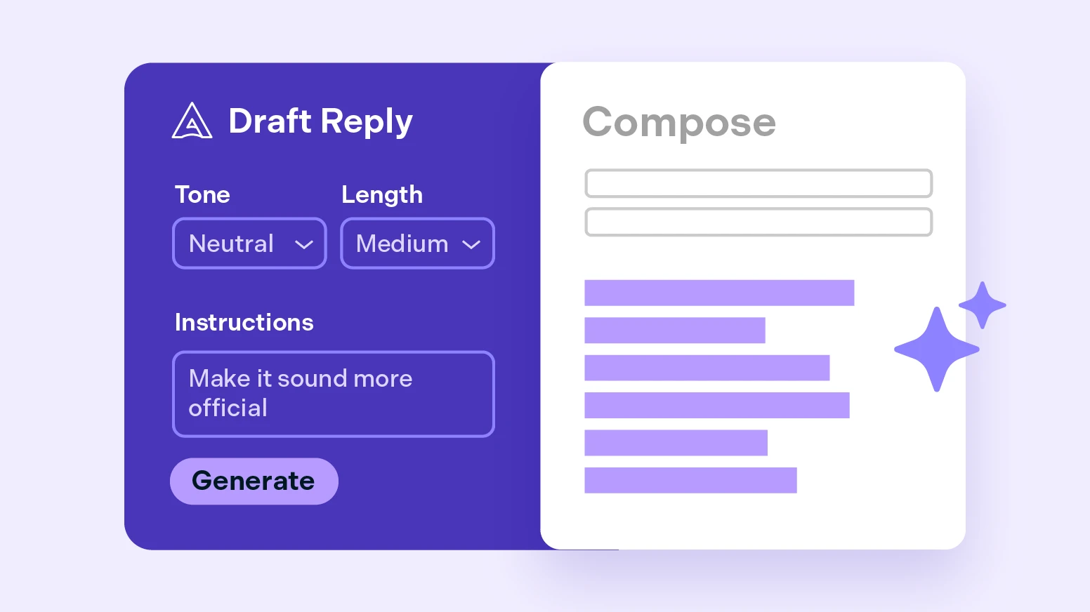 Agentic email interface showing generative AI composing an email
