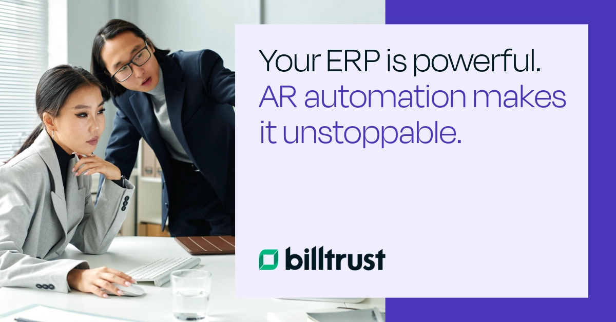 Your ERP is powerful. AR automation makes it unstoppable - Woman and Man working at Computer