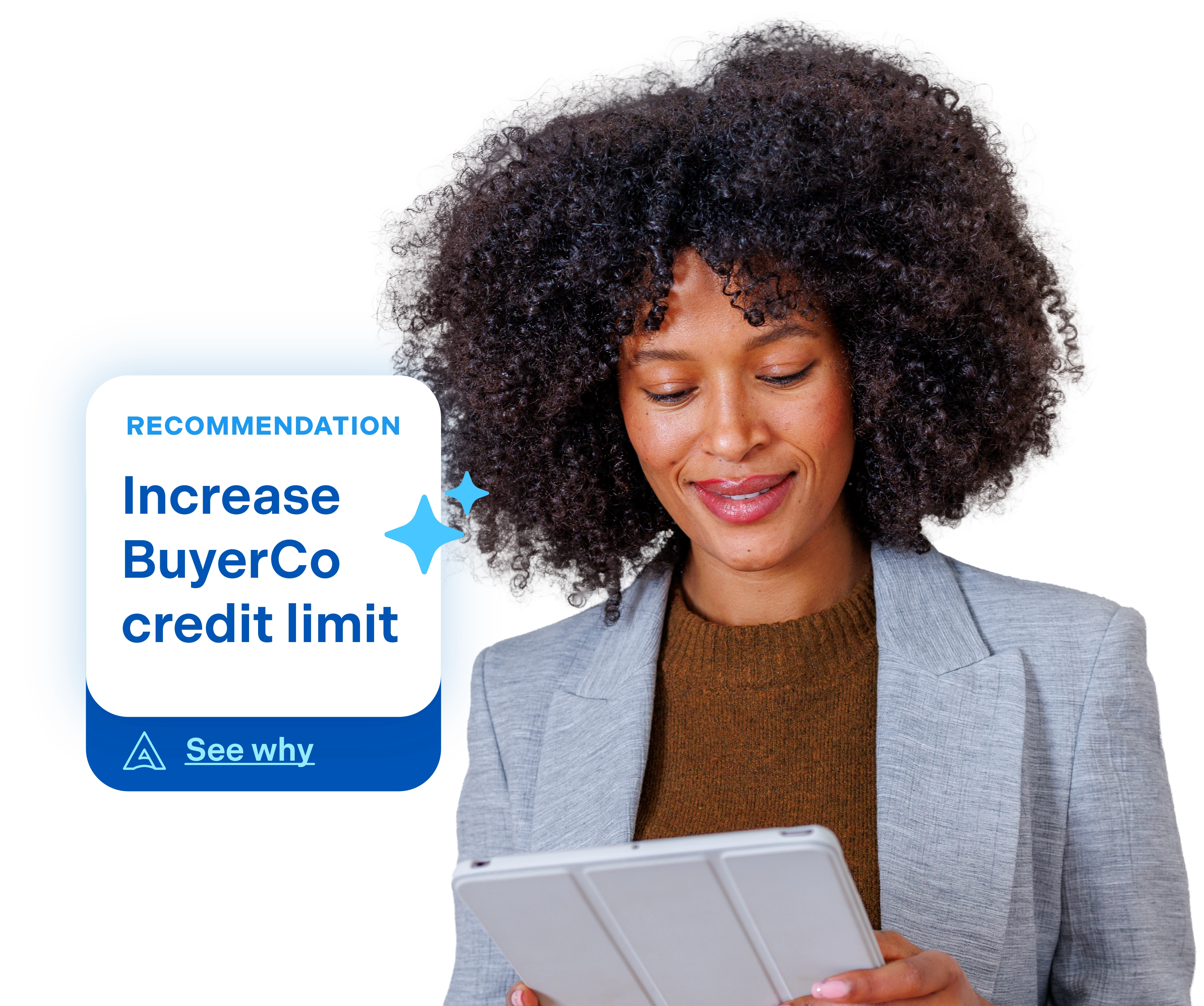 Woman receiving agentic credit lines recommendation