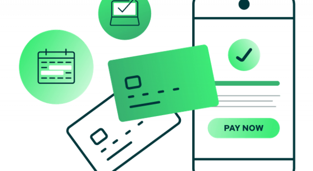 Cell phone payment reminder illustration with credit cards