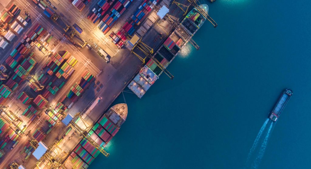 Shipping yard and barges viewed from above