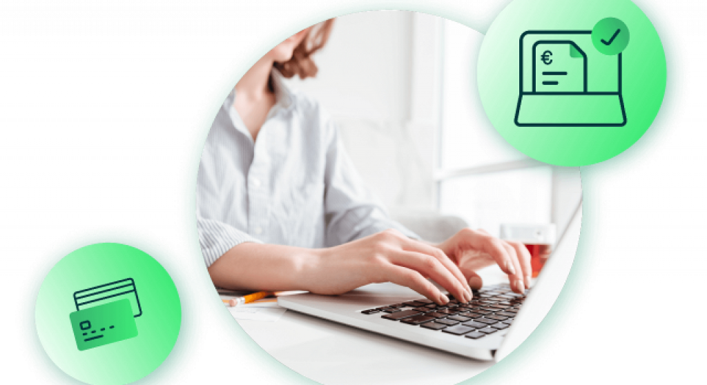 march 2024 e-invoicing compliance update_masthead_person typing on a laptop keyboard with tech icons in the corners