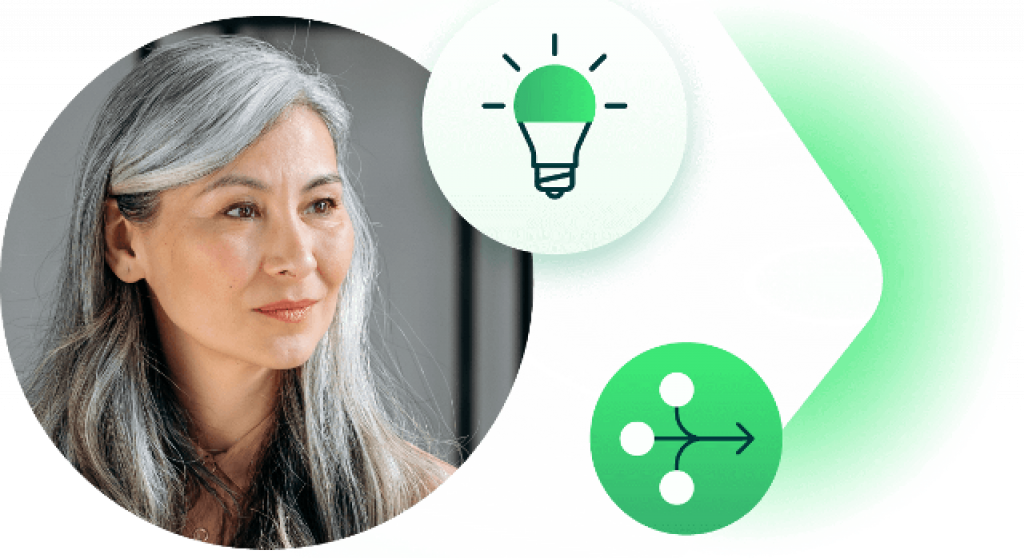 Moving Finance Forward collage image with lightbulb icon progress icon and individual headshot