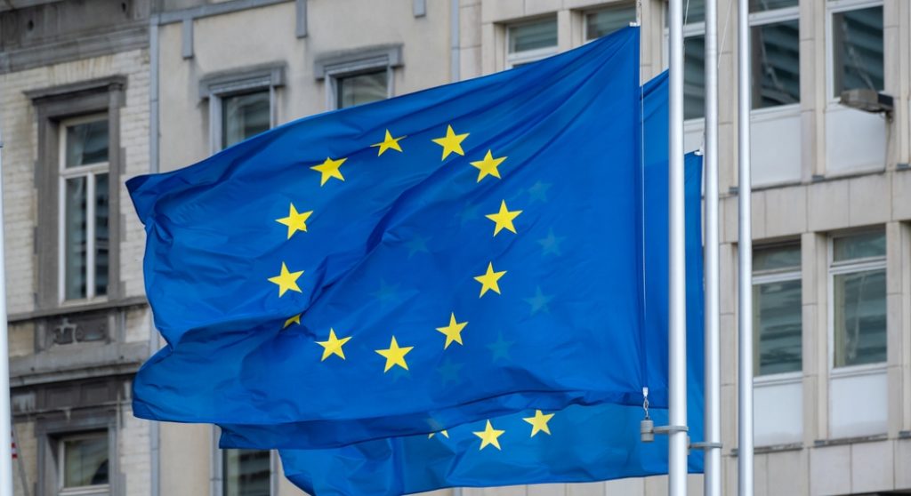 EU flags flying in front of government building