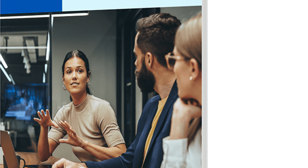 Cover of an eBook titled The Cash Application Advantage with a woman at conference table with coworkers