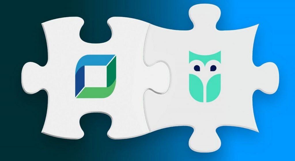 Interlocking puzzle pieces featuring the two company logos